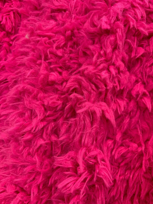 Fake FAUX FUR FABRIC By The Yard- Hot Pink- Fake Fur Mongolian Long Pile