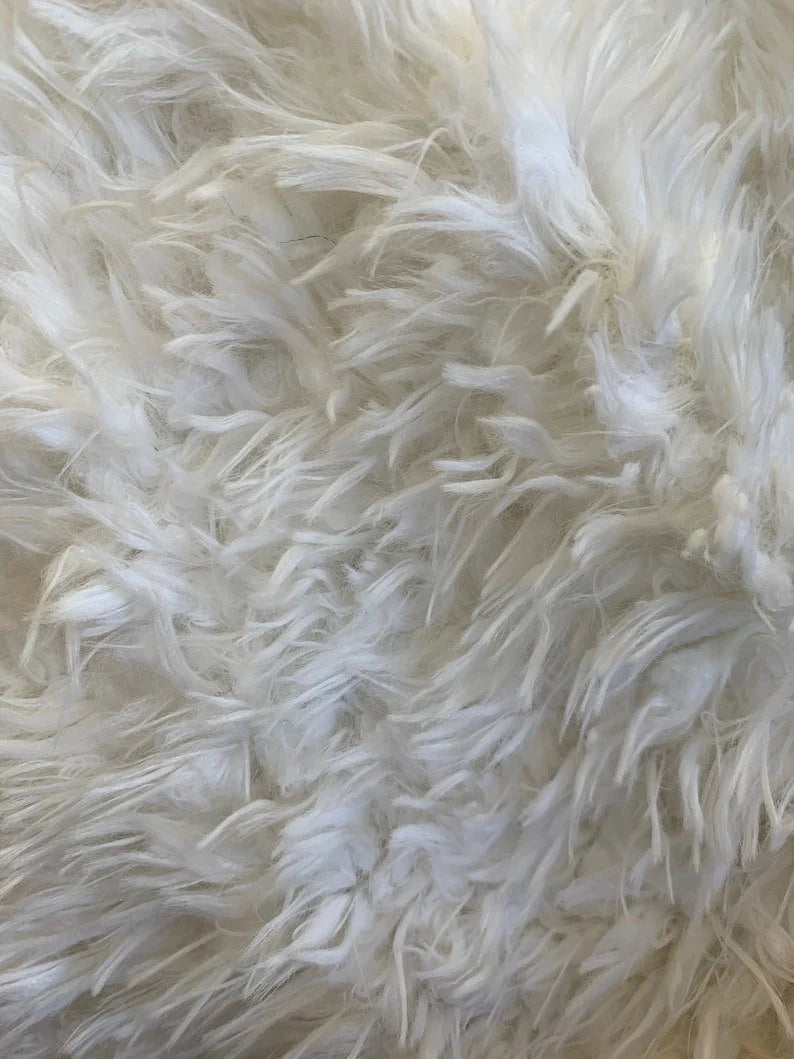 Mongolian Short Pile Soft Faux Fur Fabric Light White