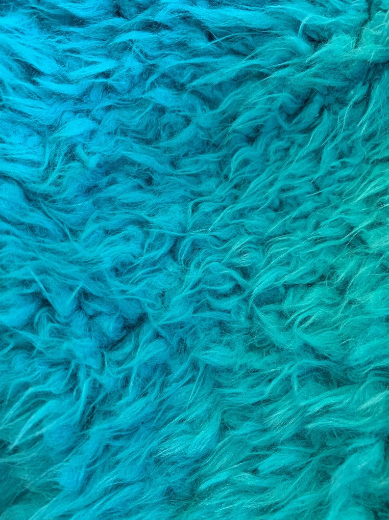 Mongolian Short Pile Soft Faux Fur Fabric Light Turquoise