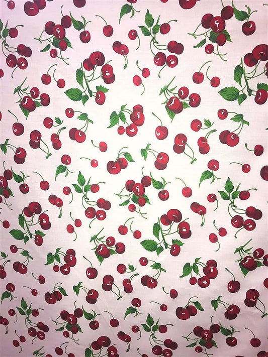 Cherry Fruit Print Poly Cotton Fabric 58"/59" Width Sold by The Yard. White