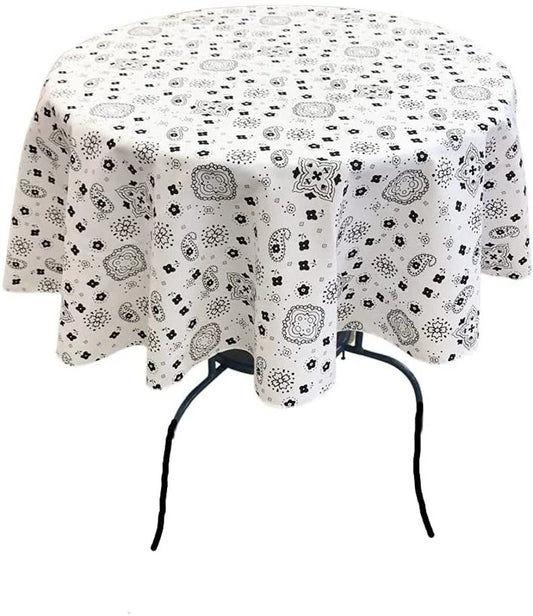 Round Print Poly Cotton Tablecloth (Bandanna White , Choose Size Below