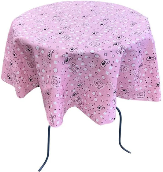 Round Print Poly Cotton Tablecloth (Bandanna Pink , Choose Size Below