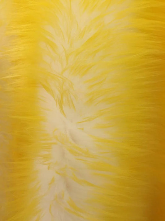 Cotton Candy Design Shaggy Faux Fun Fur- 2 Tone Super Soft Fur. Sold By Yard Yellow/Off White