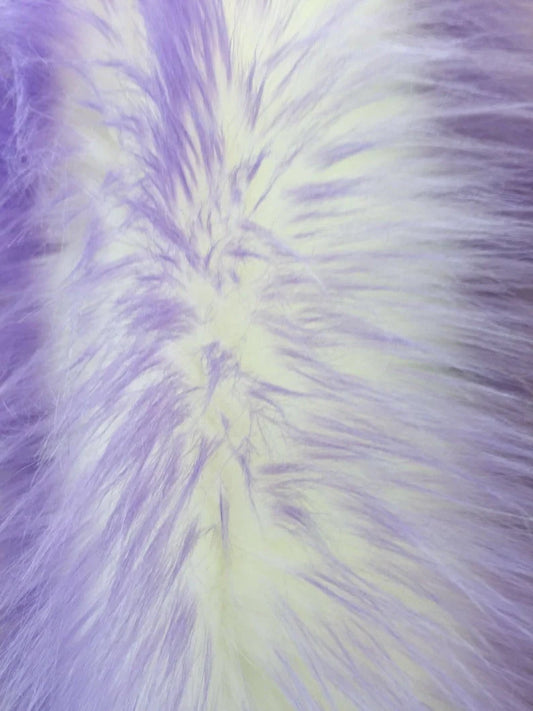 Cotton Candy Design Shaggy Faux Fun Fur- 2 Tone Super Soft Fur. Sold By Yard Lilac/Off White