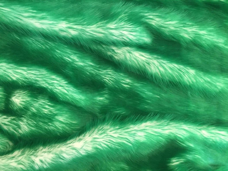 Cotton Candy Design Shaggy Faux Fun Fur- 2 Tone Super Soft Fur. Sold By Yard Green/Off White