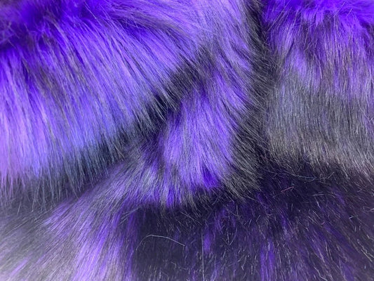 Husky Faux Fur Fabric By The Yard_ Shaggy Long Pile Fake Fur Material/ 2 TONE Fur Purple/Black
