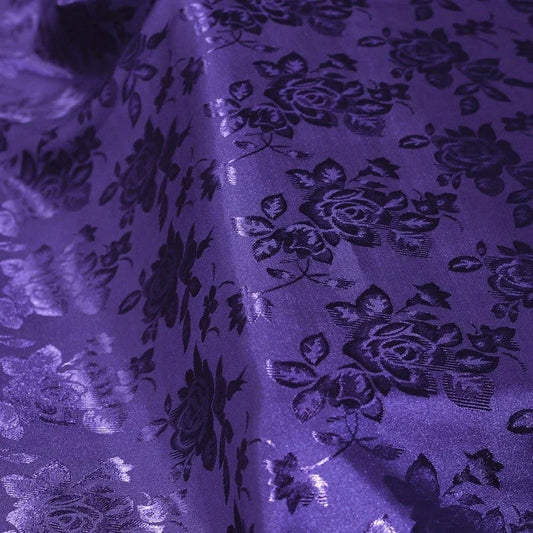Polyester Flower Brocade Jacquard Satin Fabric, Sold By The Yard. Purple