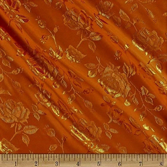 Polyester Flower Brocade Jacquard Satin Fabric, Sold By The Yard. Burnt Orange