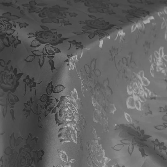 Polyester Flower Brocade Jacquard Satin Fabric, Sold By The Yard. Charcoal