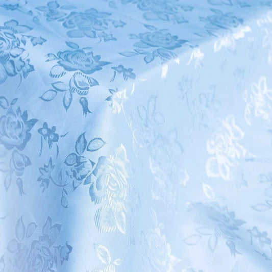 Polyester Flower Brocade Jacquard Satin Fabric, Sold By The Yard. Baby Blue