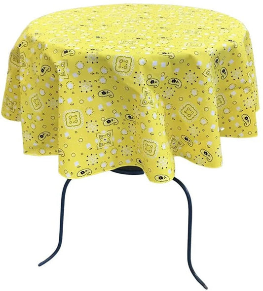 Round Print Poly Cotton Tablecloth (Bandanna Yellow , Choose Size Below
