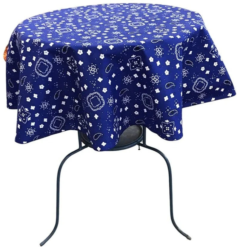 Round Print Poly Cotton Tablecloth (Bandanna Royal Blue , Choose Size Below