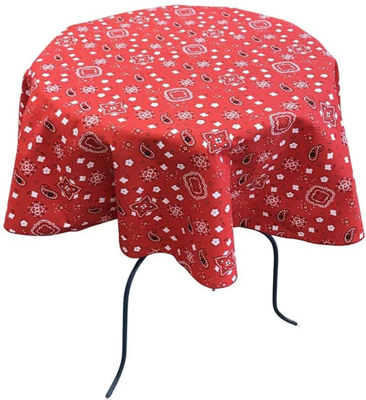 Round Print Poly Cotton Tablecloth (Bandanna Red , Choose Size Below