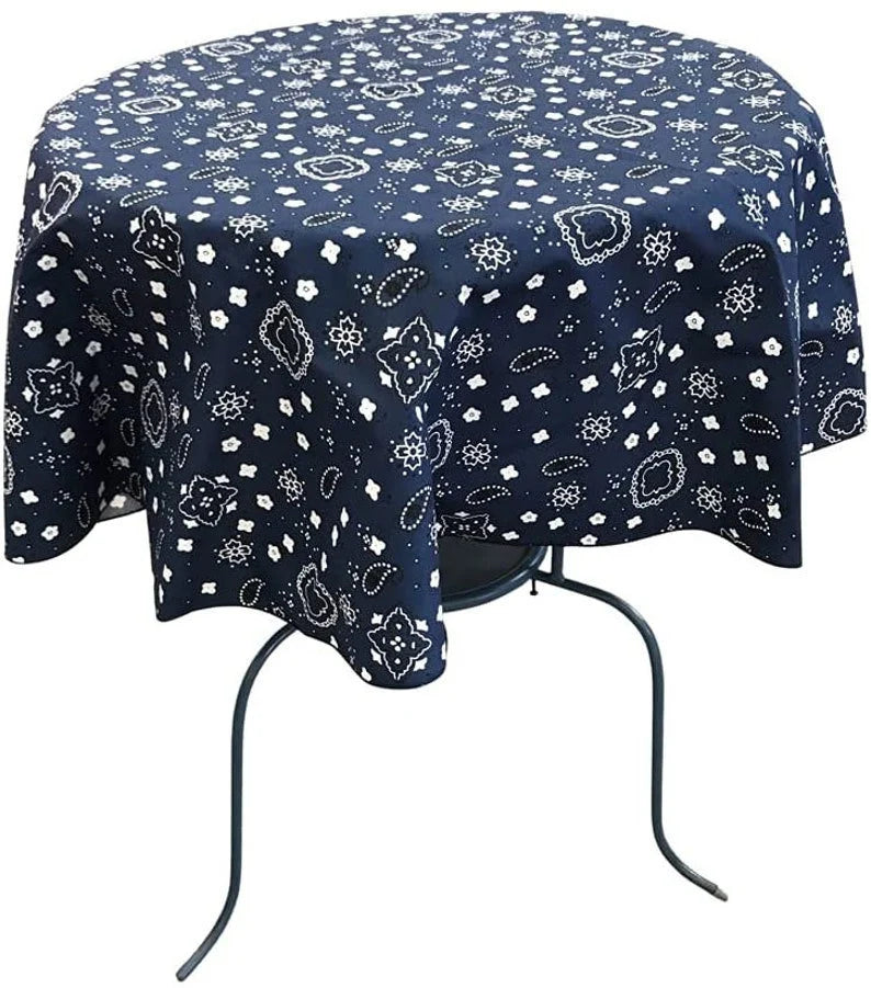 Round Print Poly Cotton Tablecloth (Bandanna Navy , Choose Size Below