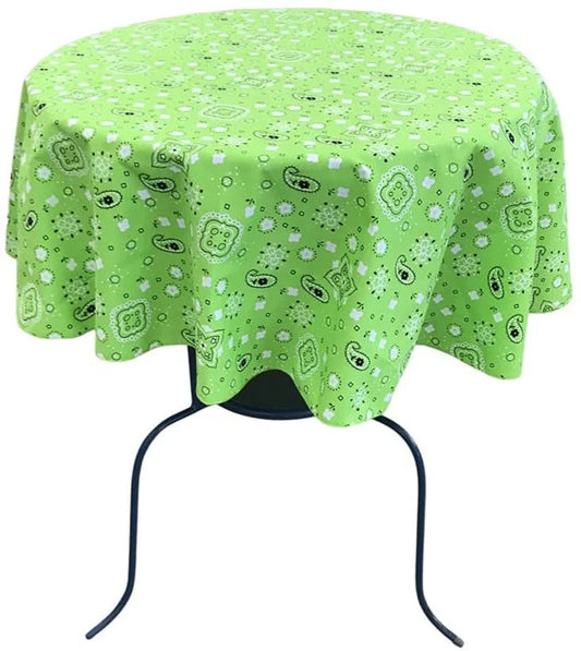 Round Print Poly Cotton Tablecloth (Bandanna Lime , Choose Size Below