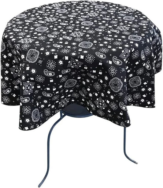 Round Print Poly Cotton Tablecloth (Bandanna Black, Choose Size Below
