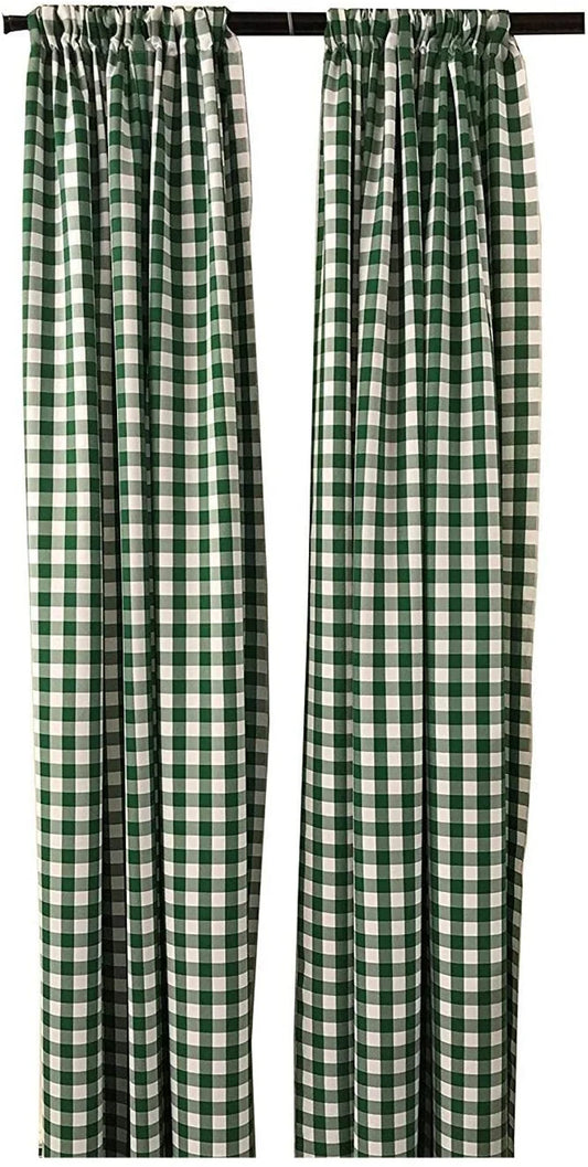 Checkered Country Plaid Gingham Checkered Backdrop Drapes Curtains Panels, Room Divider, 1 Pair - White & Green ) Choose Size Below