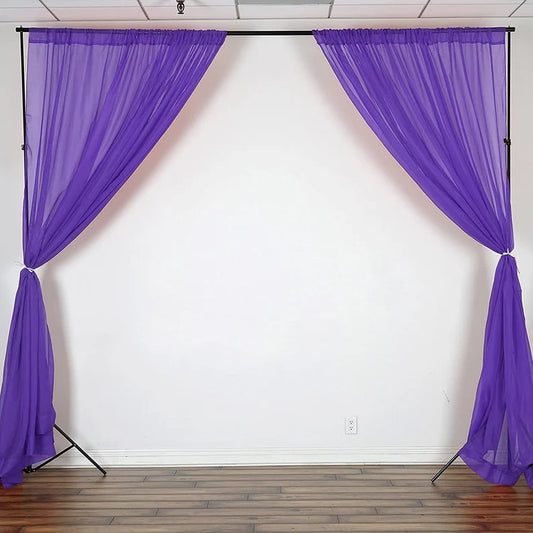 Sheer Voile Chiffon Fabric Draping Panels | Use for Backdrop Curtain 10 Feet Wide ( 2 Panels Purple ) Choose Size Below