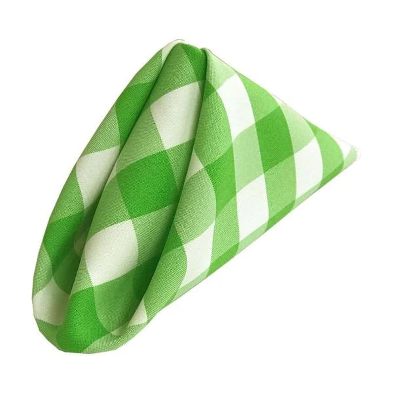 Polyester Poplin Checkered Napkins 18 by 18-Inch, White/Lime - 6 Pack