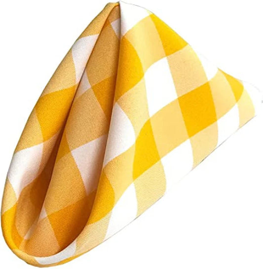 Polyester Poplin Checkered Napkins 18 by 18-Inch, White/Dk Yellow - 6 Pack