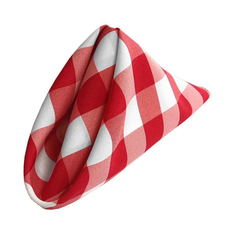 Polyester Poplin Checkered Napkins 18 by 18-Inch, White/Red - 6 Pack