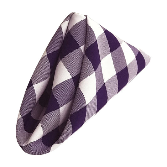 Polyester Poplin Checkered Napkins 18 by 18-Inch, White/Purple - 6 Pack