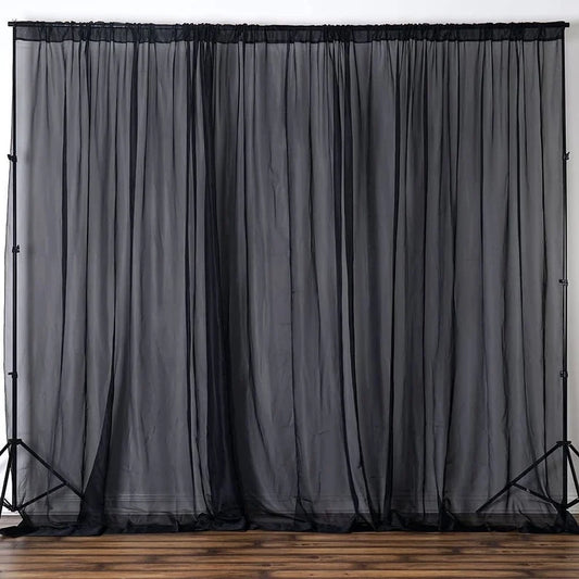 Sheer Voile Chiffon Fabric Draping Panels | Use for Backdrop Curtain 10 Feet Wide ( 1 Panel Black ) Choose Size Below