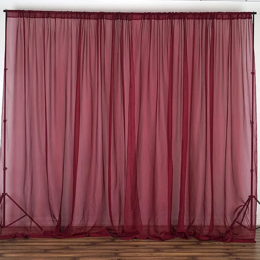 Sheer Voile Chiffon Fabric Draping Panels | Use for Backdrop Curtain 10 Feet Wide ( 1 Panel Burgundy ) Choose Size Below