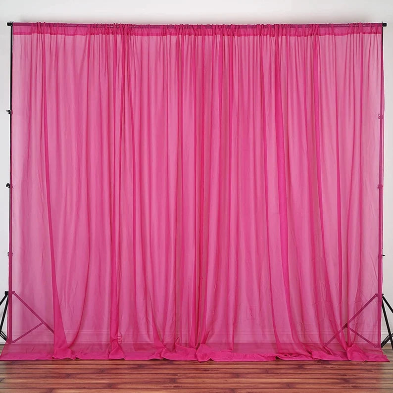 Sheer Voile Chiffon Fabric Draping Panels | Use for Backdrop Curtain 10 Feet Wide ( 1 Panel Fuchsia ) Choose Size Below