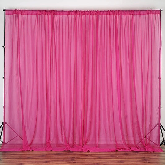 Sheer Voile Chiffon Fabric Draping Panels | Use for Backdrop Curtain 10 Feet Wide ( 1 Panel Fuchsia ) Choose Size Below