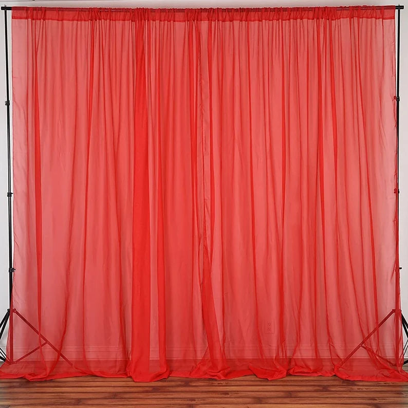 Sheer Voile Chiffon Fabric Draping Panels | Use for Backdrop Curtain 10 Feet Wide ( 1 Panel Red ) Choose Size Below