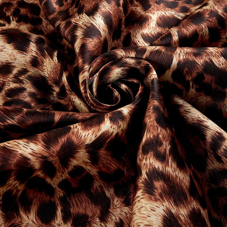 Charmeuse Satin Leopard Brown, Fabric by the Yard