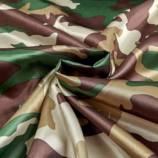 Charmeuse Satin Camo Hunter, Fabric by the Yard