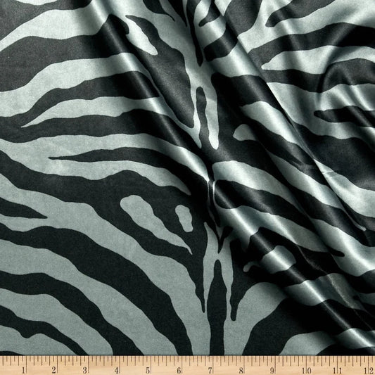 Charmeuse Satin Zebra Fabric, Silver, Fabric by the yard