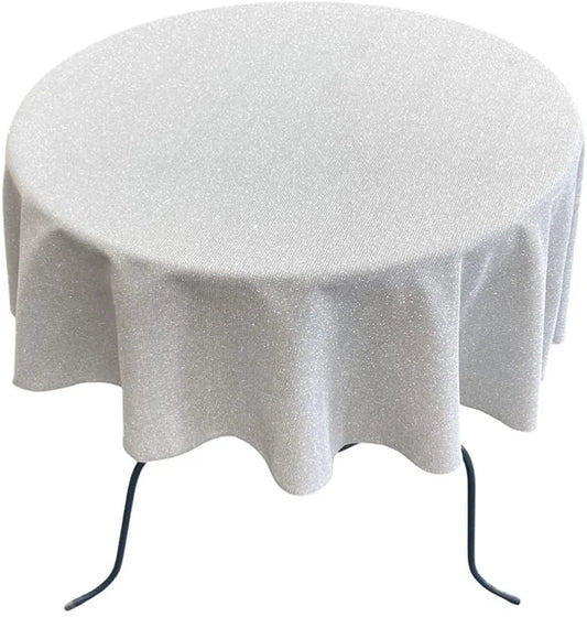 Full Covered Glitter Shimmer Fabric Tablecloth, Good for Small Round Coffee Table Round, Silver