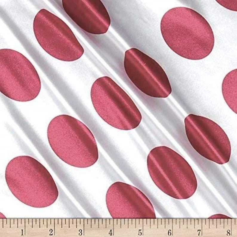60" Wide - 1 1/2" Dot - Charmeuse Satin Polka Dot Fabric (Red Dot on White, 1 Yard)