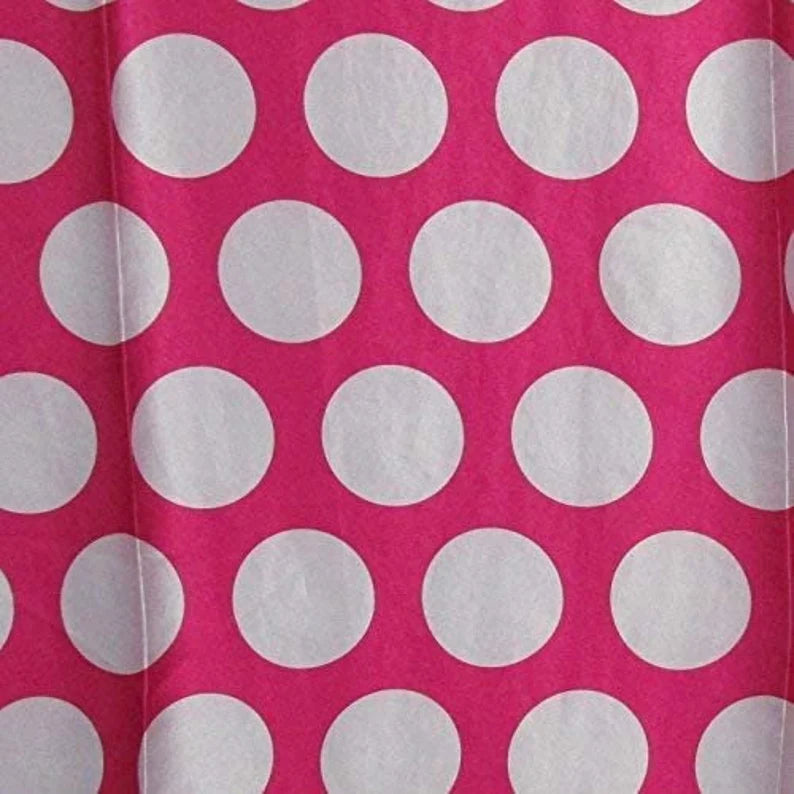 60" Wide - 1 1/2" Dot - Charmeuse Satin Polka Dot Fabric (White Dot on Fuchsia, 1 Yard)
