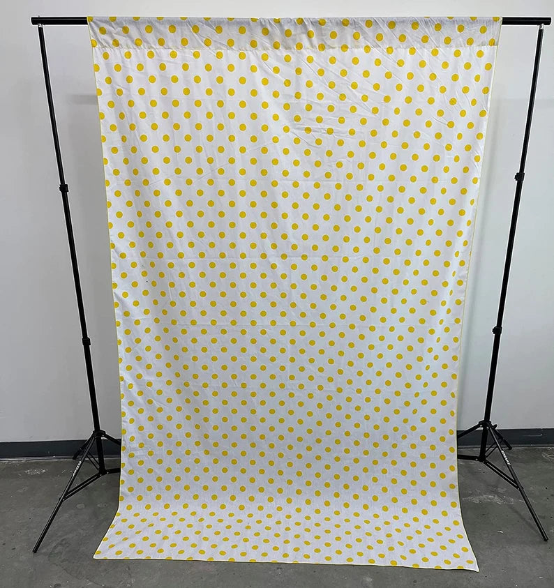 Poly Cotton Polka Dot Decorative Backdrop Drape Curtain Divider, 1 Panel Per Order (Yellow Dot on White, , Choose Color Below