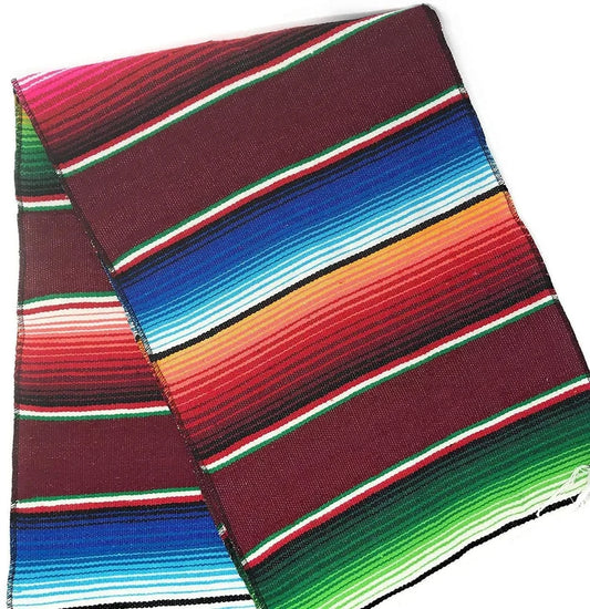 14" Wide by 84" Long - Cinco de Mayo Mexican Serape Cotton Table Runner (Burgundy)