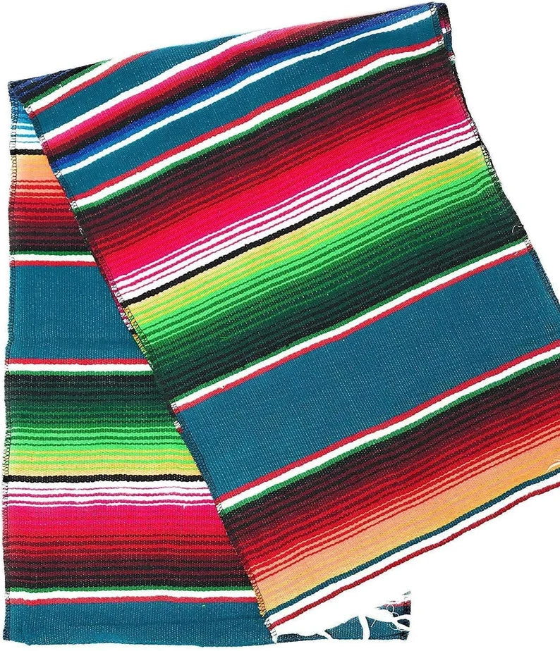 14" Wide by 84" Long - Cinco de Mayo Mexican Serape Cotton Table Runner (Teal)