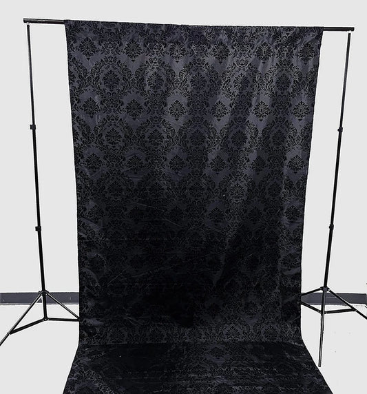 Damask Flocking Taffeta Backdrop Drape Curtain Panel, Set of 1, - (Black on Black,, Choose Color Below