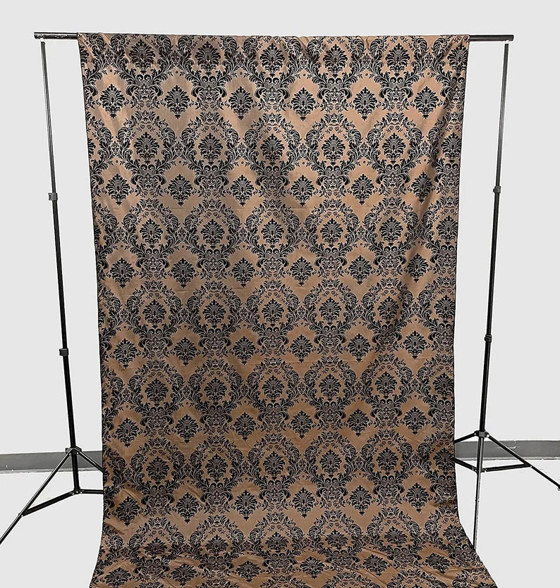 Damask Flocking Taffeta Backdrop Drape Curtain Panel, Set of 1, - (Black on Brown,, Choose Color Below