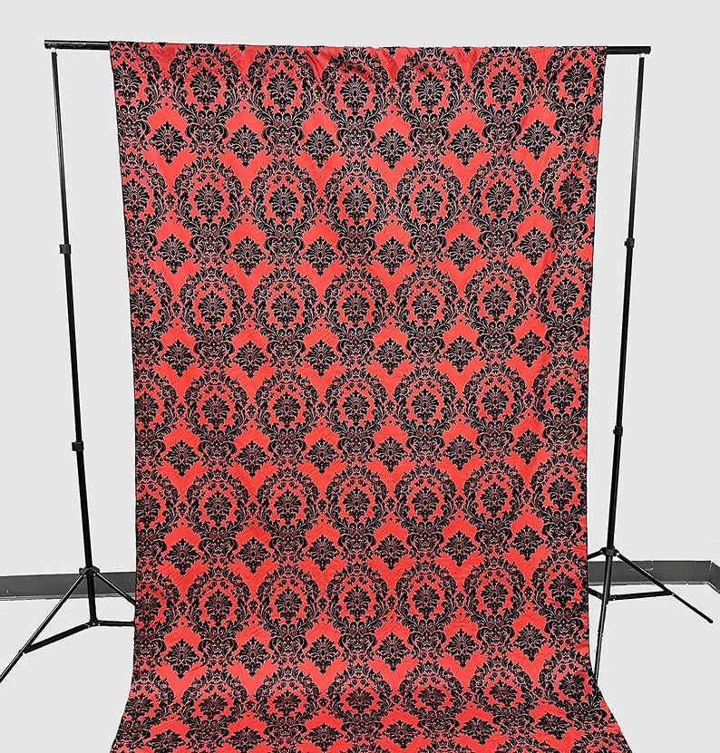Damask Flocking Taffeta Backdrop Drape Curtain Panel, Set of 1, - (Black on Red, Choose Color Below