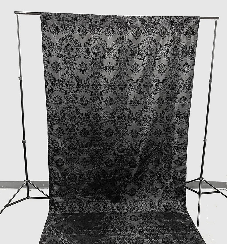 Damask Flocking Taffeta Backdrop Drape Curtain Panel, Set of 1, - (Black on Silver, Choose Color Below