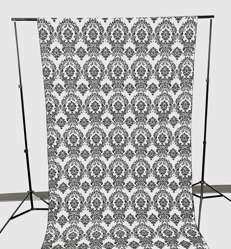 Damask Flocking Taffeta Backdrop Drape Curtain Panel, Set of 1, - (Black on White, Choose Color Below