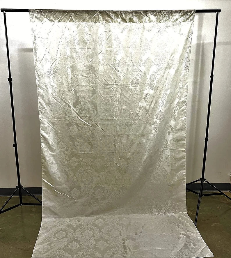Damask Flocking Taffeta Backdrop Drape Curtain Panel, Set of 1, - (Ivory on Ivory, Choose Color Below