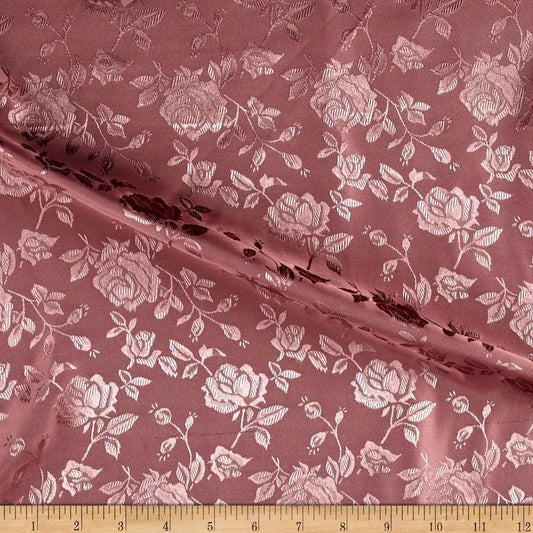 Polyester Flower Brocade Jacquard Satin Fabric, Sold By The Yard. Mauve