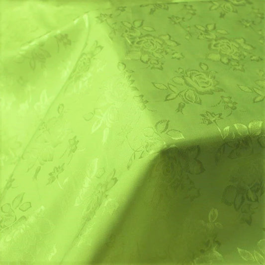 Polyester Flower Brocade Jacquard Satin Fabric, Sold By The Yard. Lime