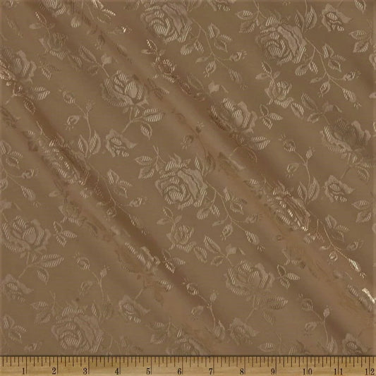 Polyester Flower Brocade Jacquard Satin Fabric, Sold By The Yard. Khaki