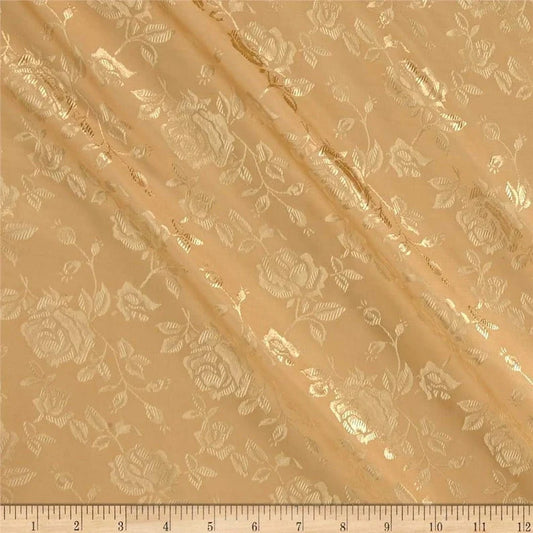 Polyester Flower Brocade Jacquard Satin Fabric, Sold By The Yard. Gold